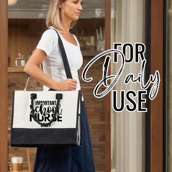Nurse Canvas Tote Bag Women Zipper Shoulder Strap Gift for Appreciation - Picture 3 of 7